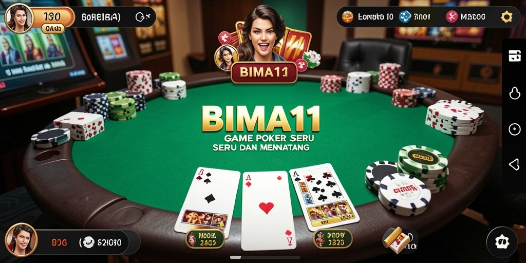 Tampilan gameplay seru BIMA11 dengan aksi poker mendebarkan.