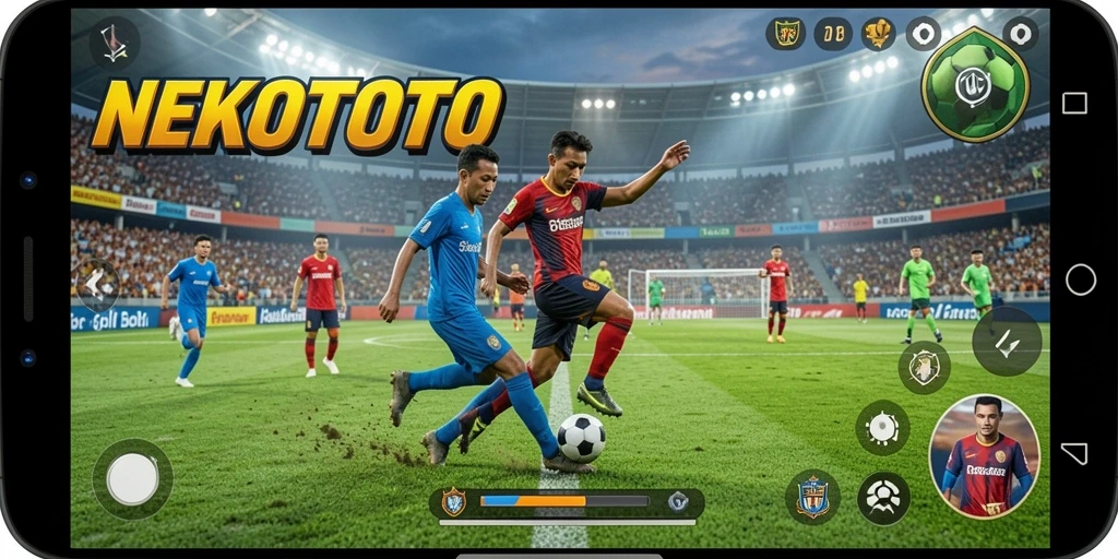 Tampilan gameplay NEKOTOTO yang menegangkan saat pertandingan sepak bola.