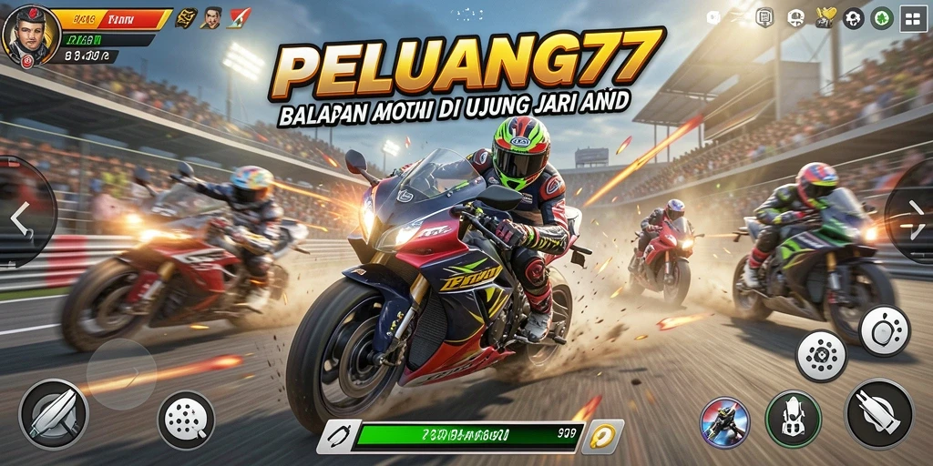 Tampilan gameplay balapan motor yang mendebarkan dari PELUANG77.