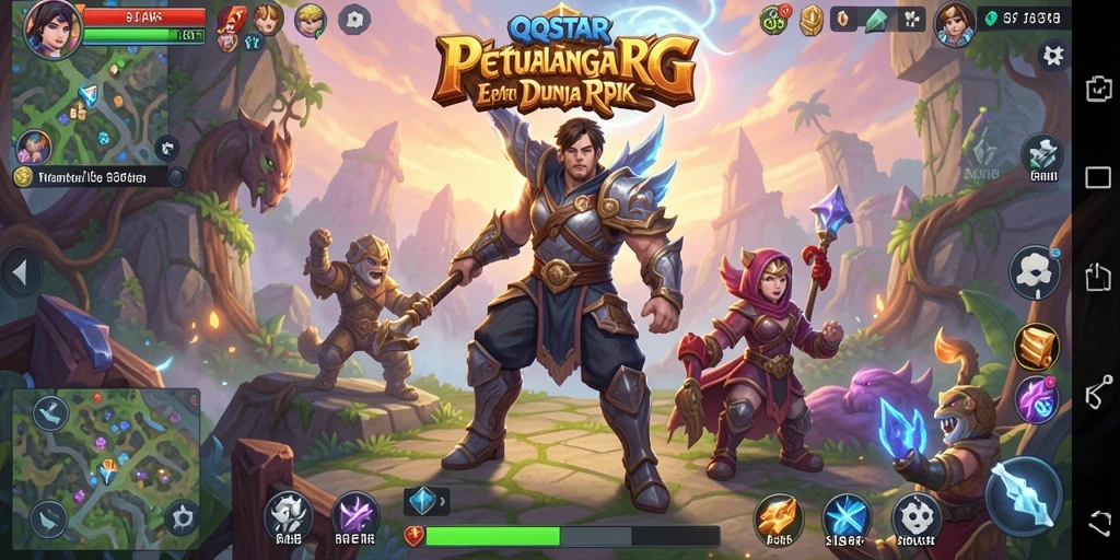 Tangkapan layar utama QQSTAR yang menunjukkan aksi pertarungan RPG yang seru.
