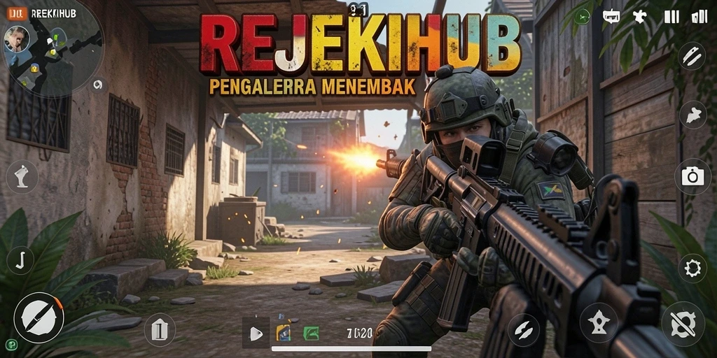 Screenshot gameplay REJEKIHUB dengan aksi menembak yang menegangkan.