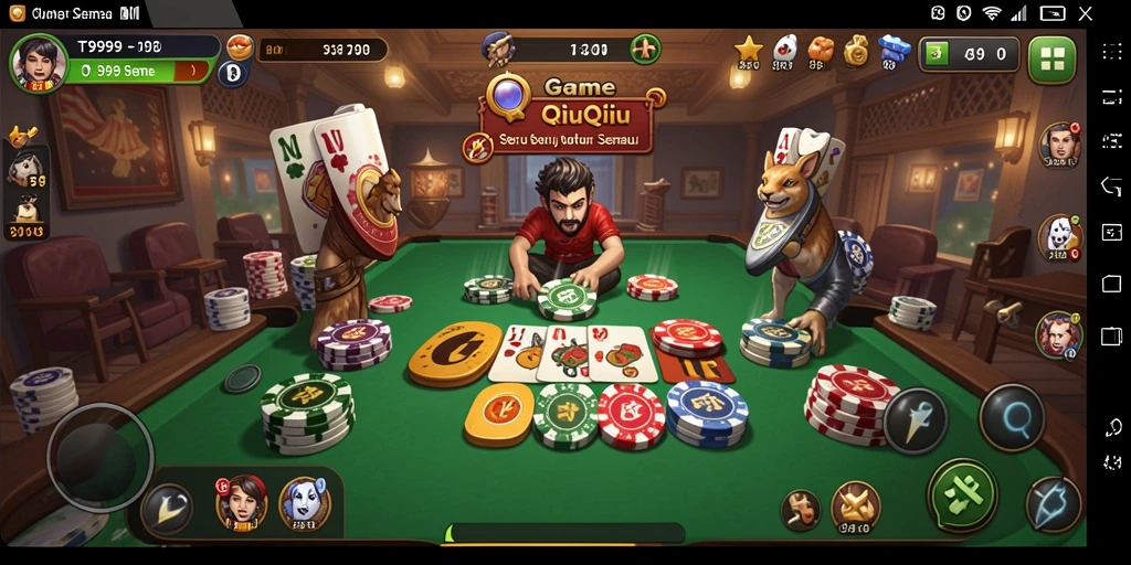 Screenshot gameplay T9999 menampilkan suasana taruhan QiuQiu yang seru.